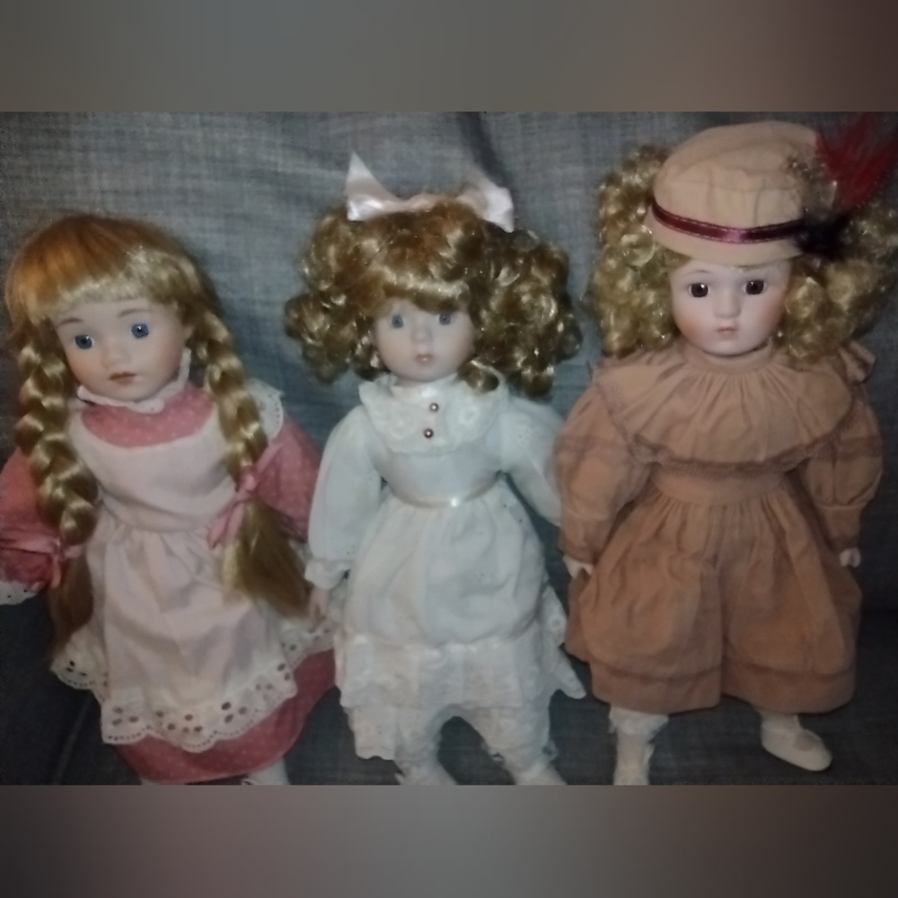 3 Vintage Porcelain Doll, Approx 18"  Acquired 1980s